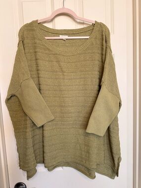 Pilcro Olive Green Drop-Shoulder Scoop Neck Sweater